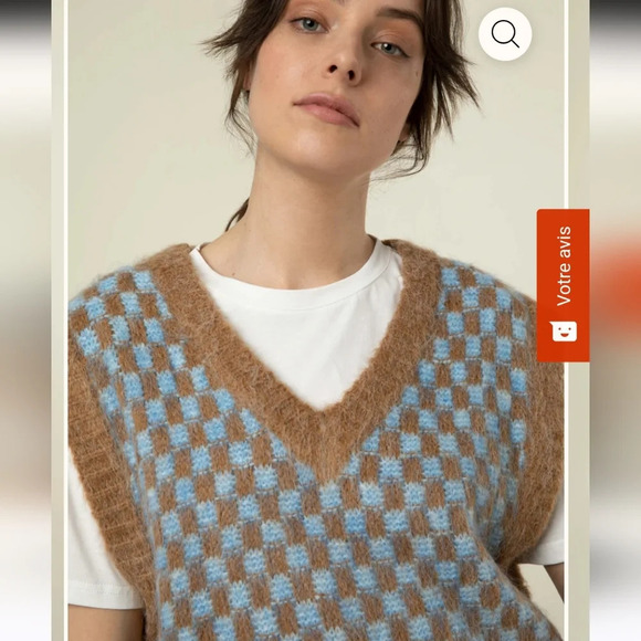 FRNCH Maiva Sweater vest. Pink/white checkered. Size small - Picture 4 of 13